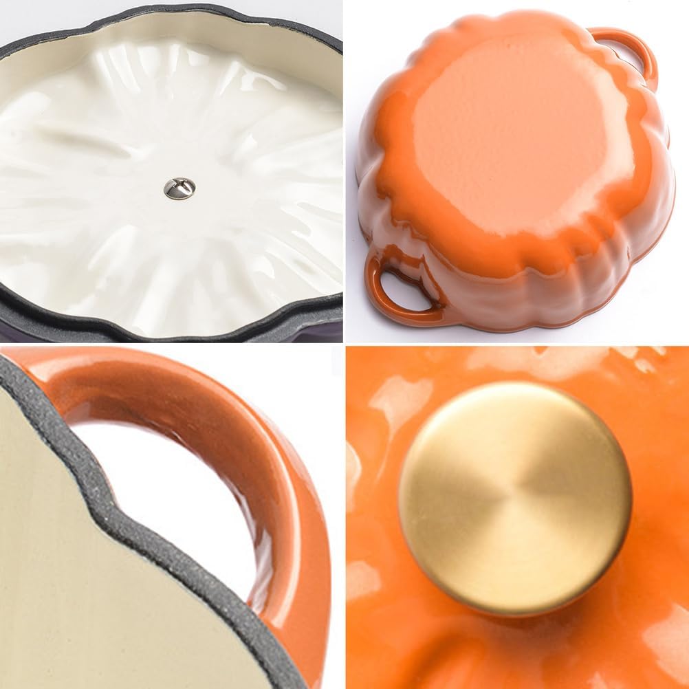 Pumpkin Shaped Dutch Oven Pot, Enameled Cast Iron Dutch Oven with Lid Non-Stick Stew Pot Crock Pots Stockpot for Soup Porridge Stew Gift, Halloween Decor Oven & Stove Safe,Pink