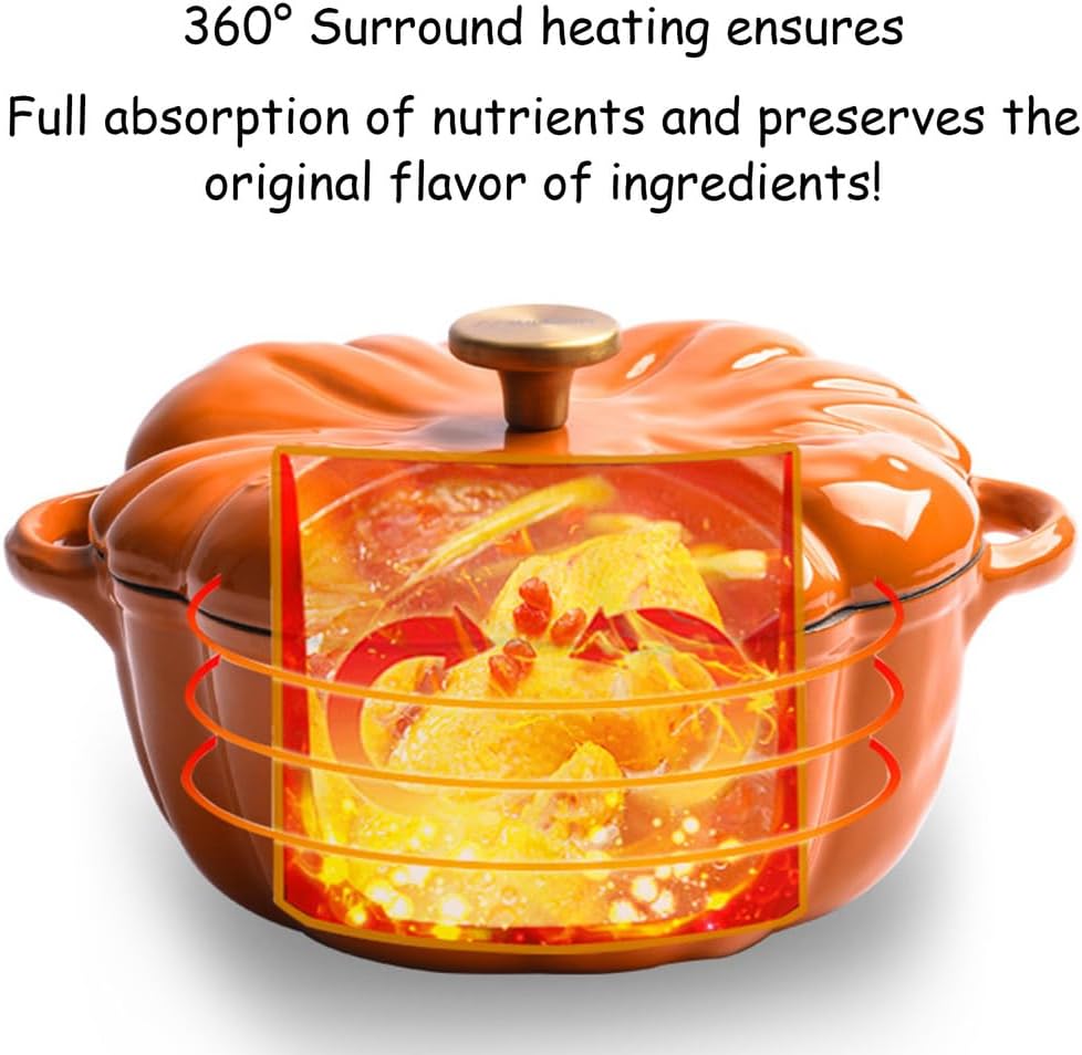 Pumpkin Shaped Dutch Oven Pot, Enameled Cast Iron Dutch Oven with Lid Non-Stick Stew Pot Crock Pots Stockpot for Soup Porridge Stew Gift, Halloween Decor Oven & Stove Safe,Pink