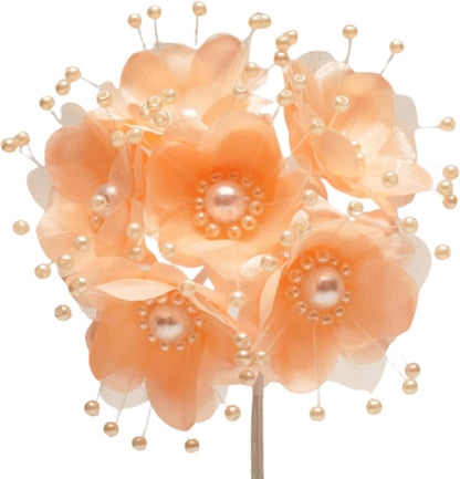 72PC Artificial Silk Pearl Spray Craft Flower for Home Craft Decor DIY Wedding Bridal Veil Headband Dress Cake Topper Embellishment Scrapbook Favor Corsage Floral Bouquet Arrangement (Peach)