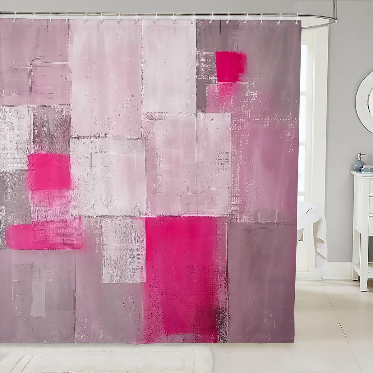 Pink Abstract Bathroom Shower Curtain with Hooks 72"x72"