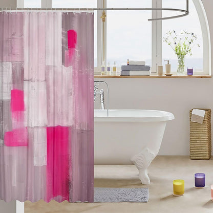 Pink Abstract Bathroom Shower Curtain with Hooks 72"x72"