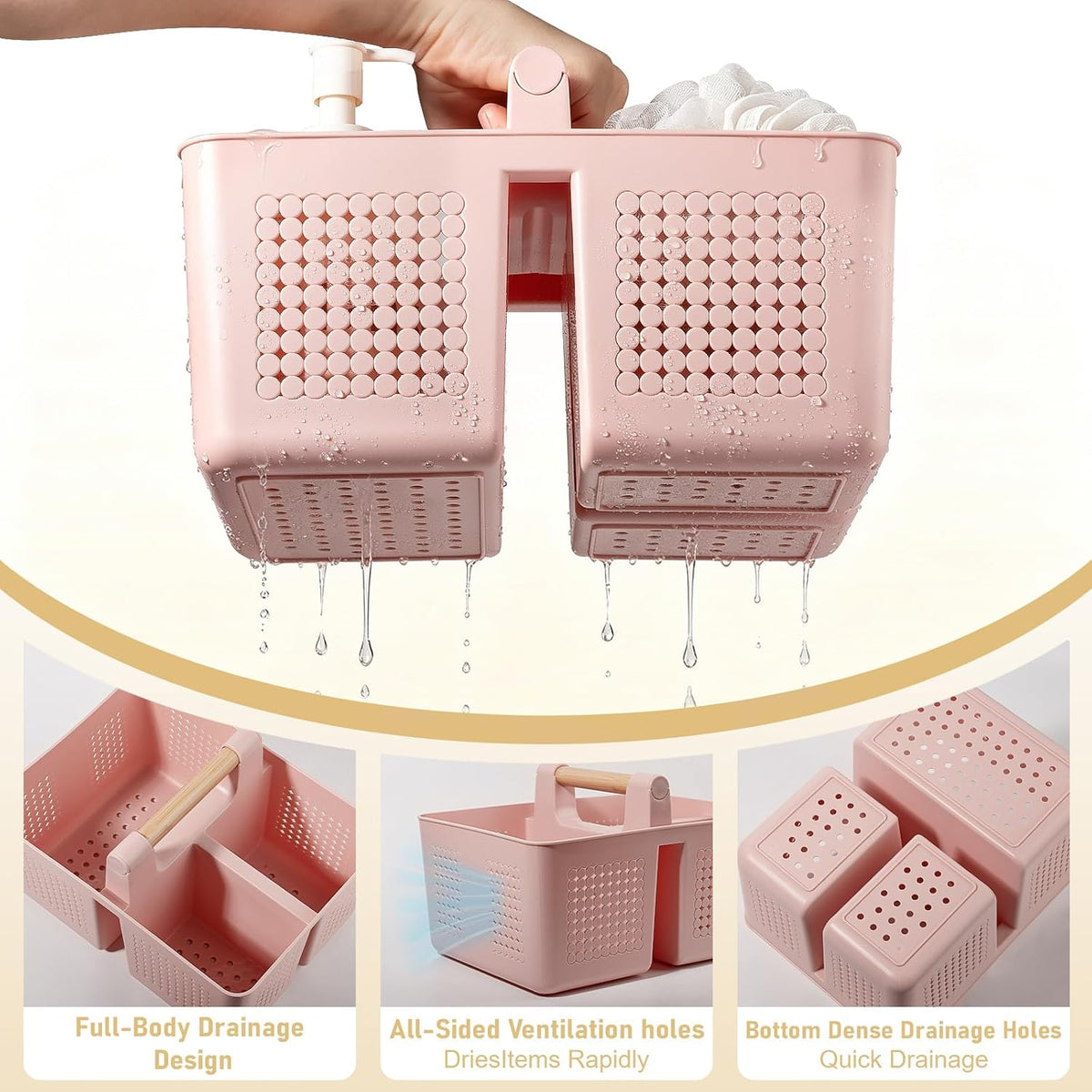 Portable Shower Caddy Basket Plastic Caddy Organizer with Handle Pink