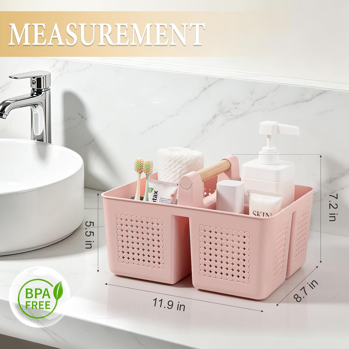 Portable Shower Caddy Basket Plastic Caddy Organizer with Handle Pink