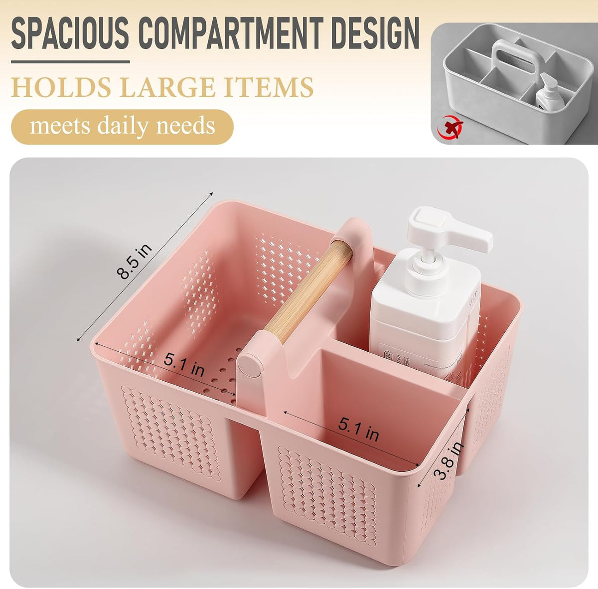 Portable Shower Caddy Basket Plastic Caddy Organizer with Handle Pink