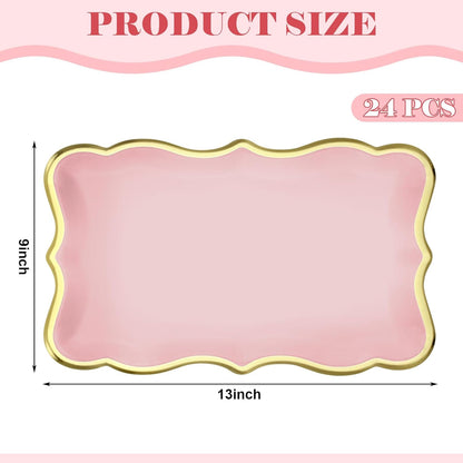 24 Pcs 9" x 13" Pink Disposable Paper Serving Trays and Platters Food Platters for Parties White Trays Cupcake Platter Bandejas Decorativas para Fiestas for Birthday Party Weddings