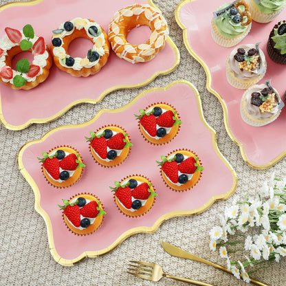 24 Pcs 9" x 13" Pink Disposable Paper Serving Trays and Platters Food Platters for Parties White Trays Cupcake Platter Bandejas Decorativas para Fiestas for Birthday Party Weddings