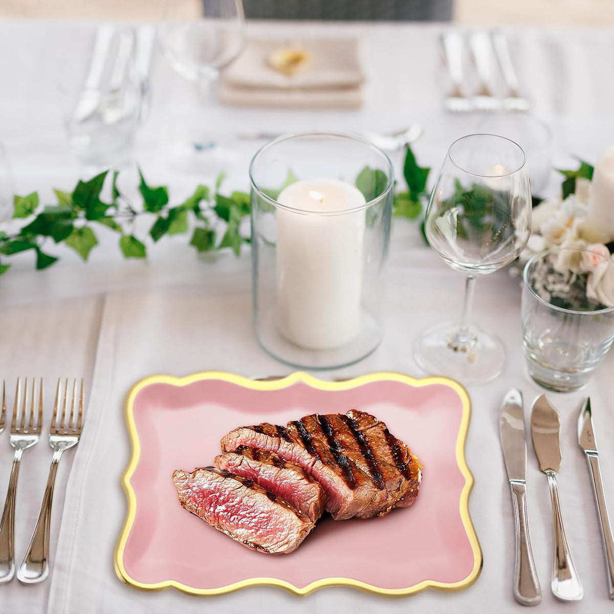 24 Pcs 9" x 13" Pink Disposable Paper Serving Trays and Platters Food Platters for Parties White Trays Cupcake Platter Bandejas Decorativas para Fiestas for Birthday Party Weddings