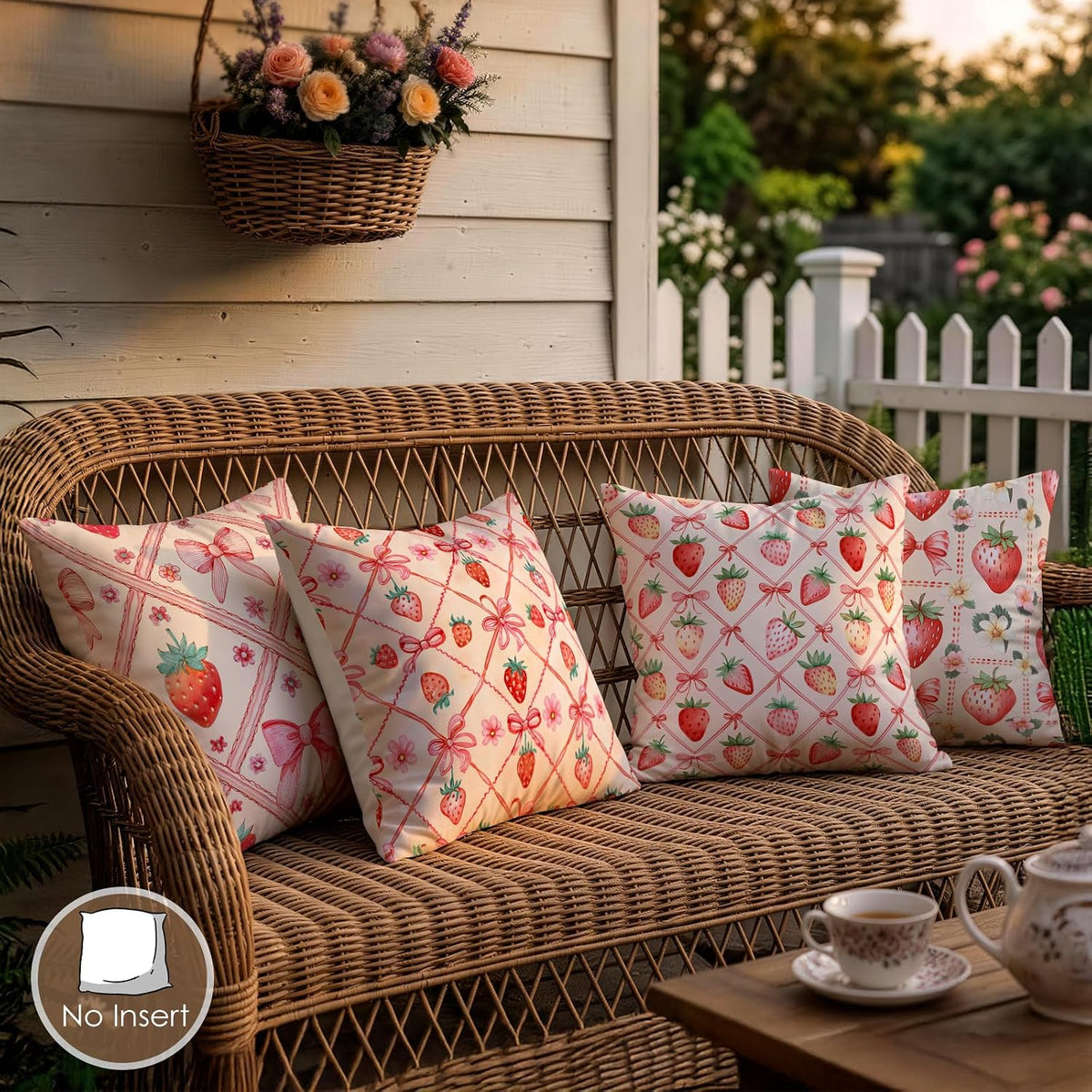 Pink Bow Strawberry Decorative Throw Pillow Covers 18 x 18 Set of 4