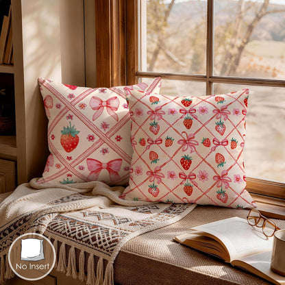 Pink Bow Strawberry Decorative Throw Pillow Covers 18 x 18 Set of 4