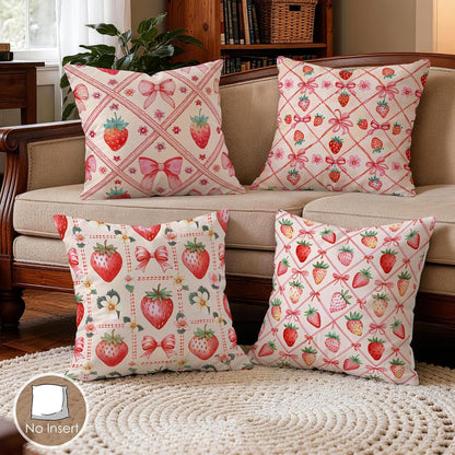 Pink Bow Strawberry Decorative Throw Pillow Covers 18 x 18 Set of 4
