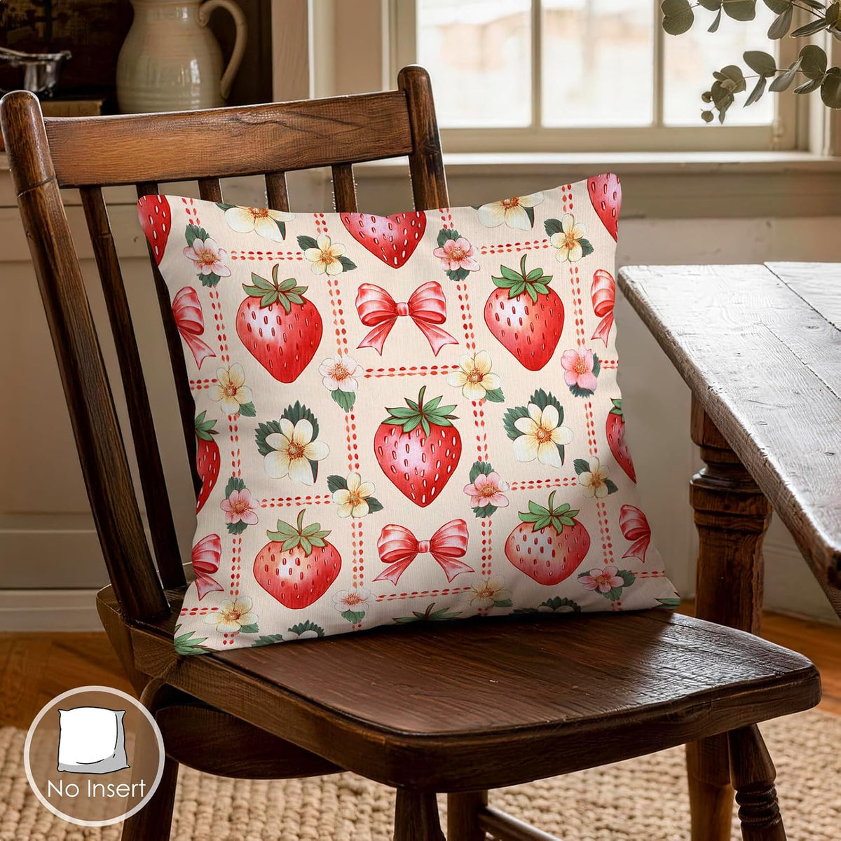 Pink Bow Strawberry Decorative Throw Pillow Covers 18 x 18 Set of 4