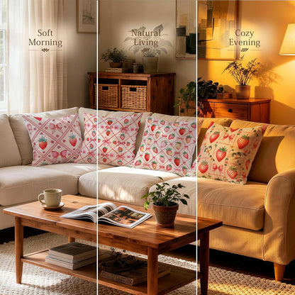 Pink Bow Strawberry Decorative Throw Pillow Covers 18 x 18 Set of 4