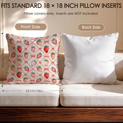Pink Bow Strawberry Decorative Throw Pillow Covers 18 x 18 Set of 4