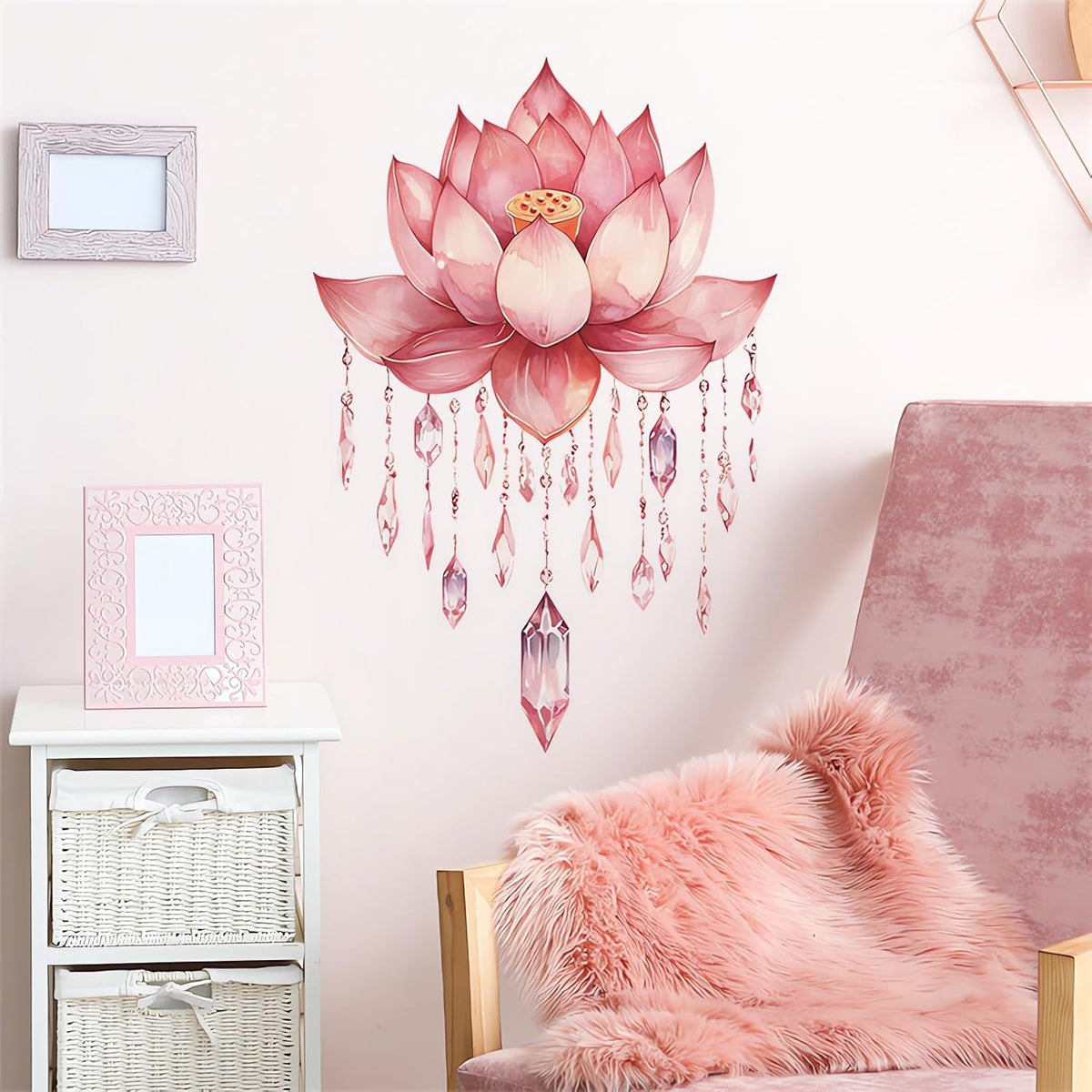 Pink Louts Crystal Pendant Wall Stickers Buddha Floral Wall Decals