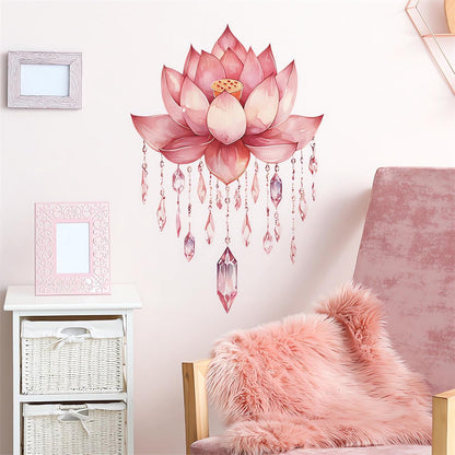 Pink Louts Crystal Pendant Wall Stickers Buddha Floral Wall Decals