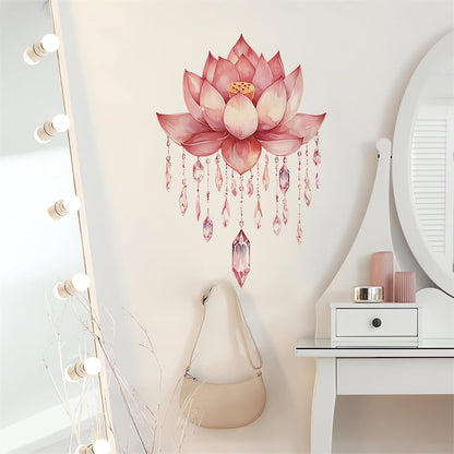 Pink Louts Crystal Pendant Wall Stickers Buddha Floral Wall Decals