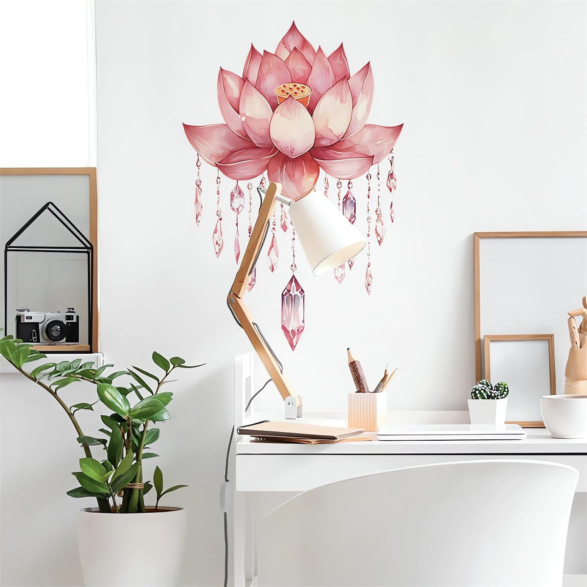 Pink Louts Crystal Pendant Wall Stickers Buddha Floral Wall Decals