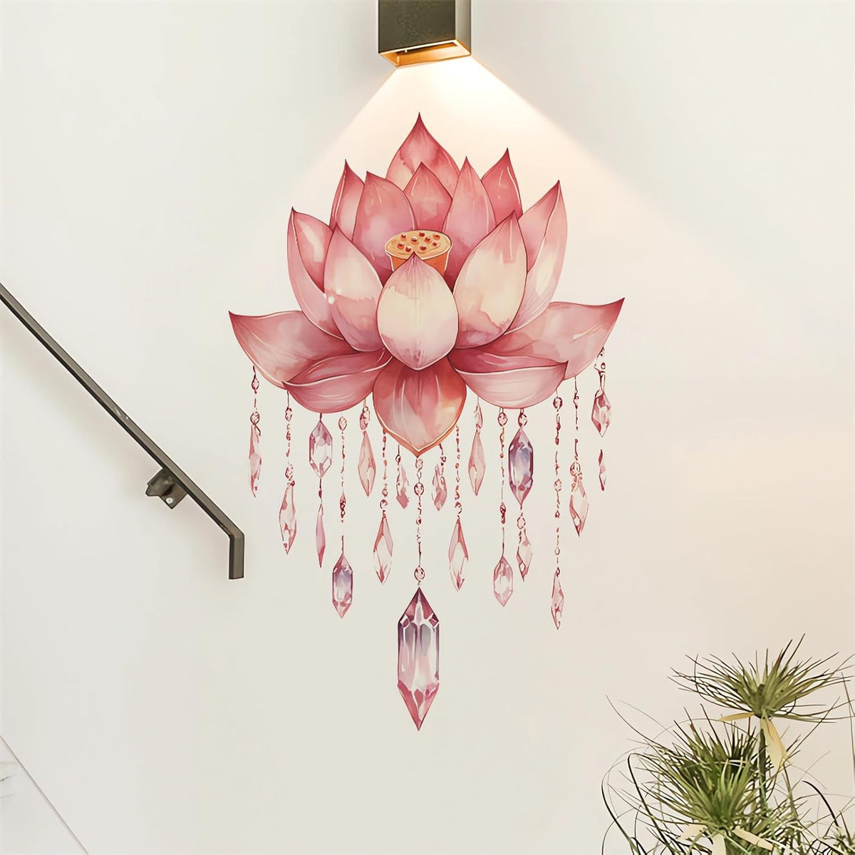 Pink Louts Crystal Pendant Wall Stickers Buddha Floral Wall Decals