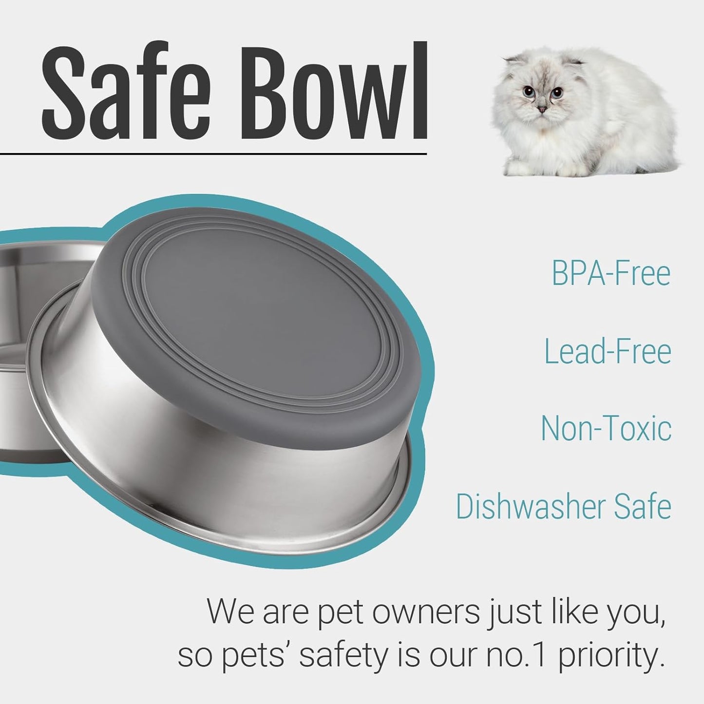 PEGGY11 Nonslip Stainless Steel Dog Cat Bowls, 2 US Cup, 2 Count