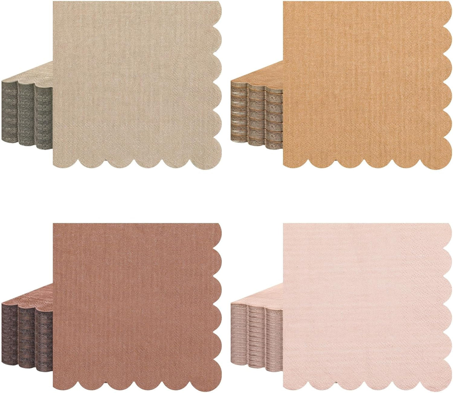 Zhanmai 100 Pack Cocktail Napkins Scalloped Napkins Beverage Gradient Color Paper tissue with Scalloped Edges Thick Disposable Luncheon tissue for Party Supplies(5 x 5 Inch,Pink Brown)