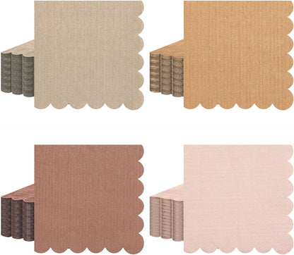 Zhanmai 100 Pack Cocktail Napkins Scalloped Napkins Beverage Gradient Color Paper tissue with Scalloped Edges Thick Disposable Luncheon tissue for Party Supplies(5 x 5 Inch,Pink Brown)