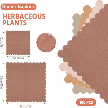 Zhanmai 100 Pack Cocktail Napkins Scalloped Napkins Beverage Gradient Color Paper tissue with Scalloped Edges Thick Disposable Luncheon tissue for Party Supplies(5 x 5 Inch,Pink Brown)