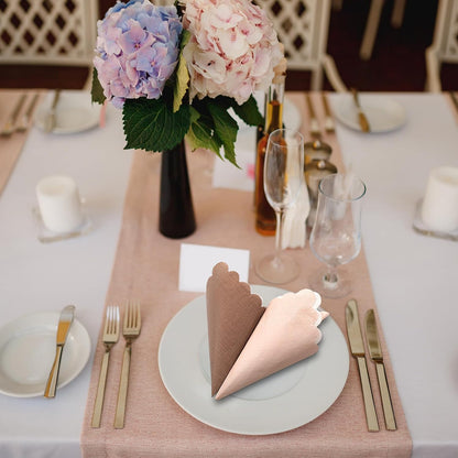 Zhanmai 100 Pack Cocktail Napkins Scalloped Napkins Beverage Gradient Color Paper tissue with Scalloped Edges Thick Disposable Luncheon tissue for Party Supplies(5 x 5 Inch,Pink Brown)