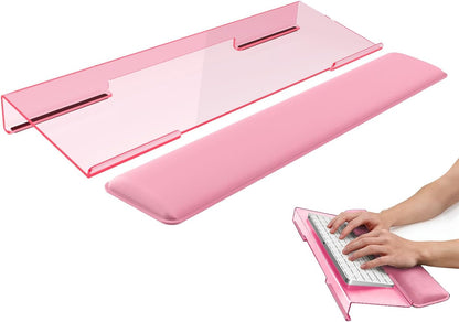 Computer Keyboard Stand and Wrist Rest Set, Keyboard Holder with Wrist Pad, Computer Wrist Support Pad, Keyboard Riser Holder with Wrist Pad for Office Home(Pink)