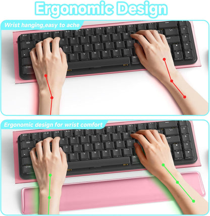 Computer Keyboard Stand and Wrist Rest Set, Keyboard Holder with Wrist Pad, Computer Wrist Support Pad, Keyboard Riser Holder with Wrist Pad for Office Home(Pink)