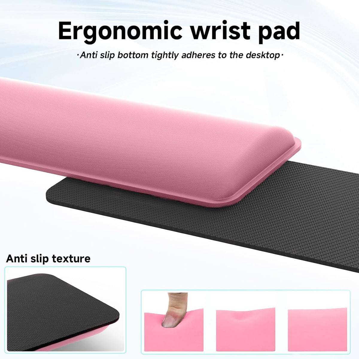 Computer Keyboard Stand and Wrist Rest Set, Keyboard Holder with Wrist Pad, Computer Wrist Support Pad, Keyboard Riser Holder with Wrist Pad for Office Home(Pink)
