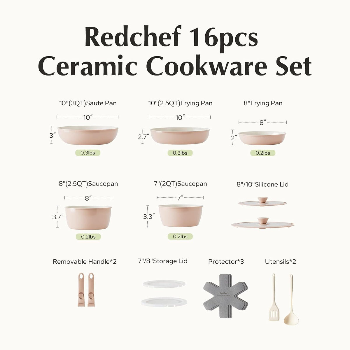 Pans and Pots Set Nonstick, Ceramic Cookware Set with Detachable Handles 16Pcs, Induction Dishwasher Oven Safe Kitchen Cooking Set, PFAS PFOA & PTFE Free, Pink