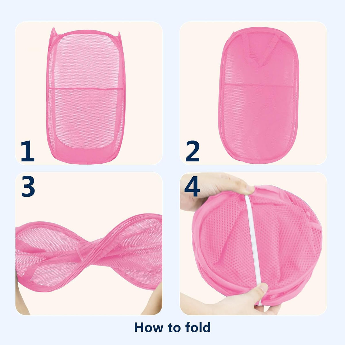Pop Up Laundry Hamper, Mesh Laundry Basket Collapsible, Foldable Hamper for Travel and Storage (Pink)