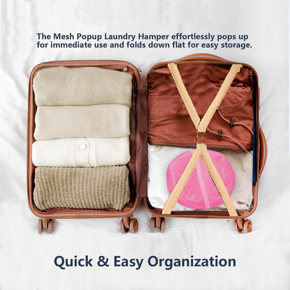 Pop Up Laundry Hamper, Mesh Laundry Basket Collapsible, Foldable Hamper for Travel and Storage (Pink)