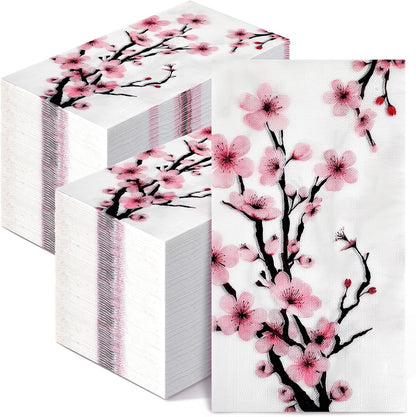 Spiareal 200 Pcs Disposable Paper Hand Towels, Pink Cherry Blossom Decorative Guest Napkins, Floral Paper Napkins for Bathroom, Wedding, Party, Bridal Shower, Birthday, Dinner