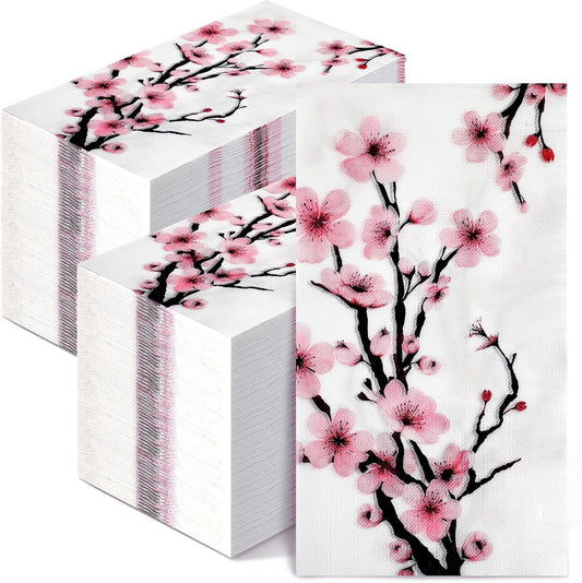 Spiareal 200 Pcs Disposable Paper Hand Towels, Pink Cherry Blossom Decorative Guest Napkins, Floral Paper Napkins for Bathroom, Wedding, Party, Bridal Shower, Birthday, Dinner