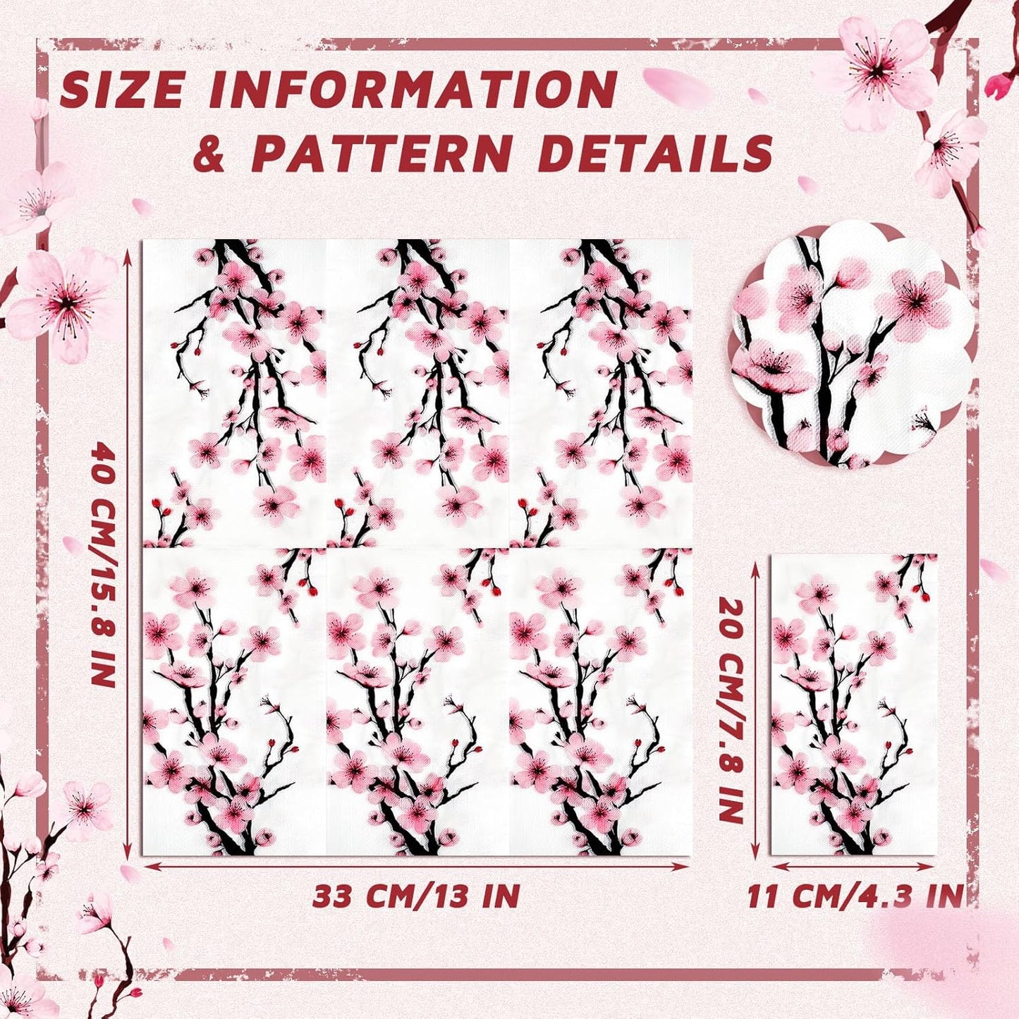 Spiareal 200 Pcs Disposable Paper Hand Towels, Pink Cherry Blossom Decorative Guest Napkins, Floral Paper Napkins for Bathroom, Wedding, Party, Bridal Shower, Birthday, Dinner