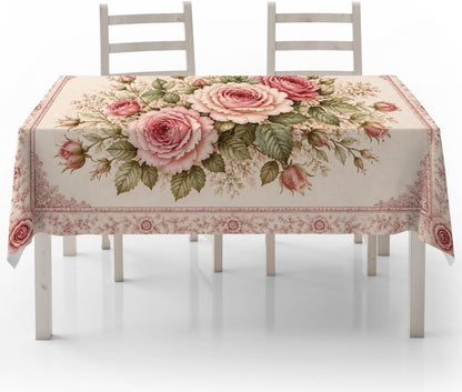Rectangular Tablecloth, Victorian Shabby Chic, Blush Pink Rose, Polyester 54x70.9