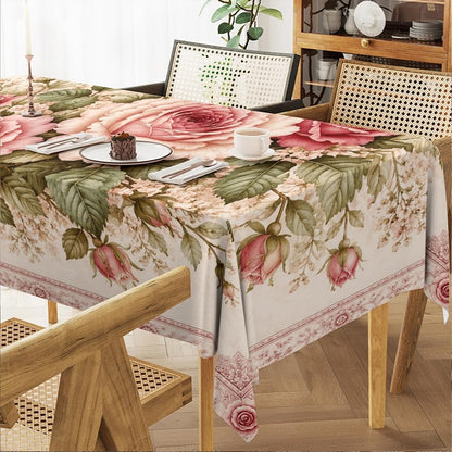 Rectangular Tablecloth, Victorian Shabby Chic, Blush Pink Rose, Polyester 54x70.9