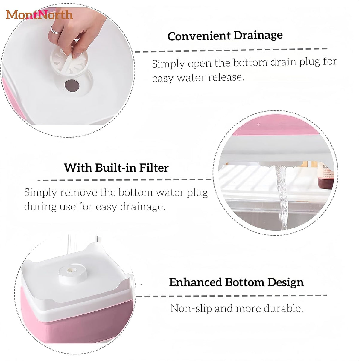 Collapsible Wash Basin 9L, Foldable Dish Tub with Drain Plug, Portable Collapsible Dish Basin, Camping Sink for Washing Dishes, Laundry & Kitchen Use (Pink)