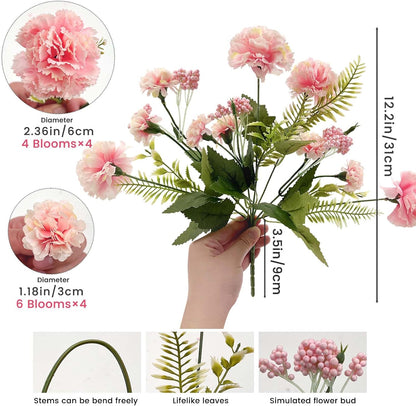 16 Large Blooms Artificial Carnations Bulk with 24 Mini Blooms,Silk Pink Carnations Artificial Flowers with 2 Sizes Blooms & Leaves for Mothers Day Wedding Home Decor