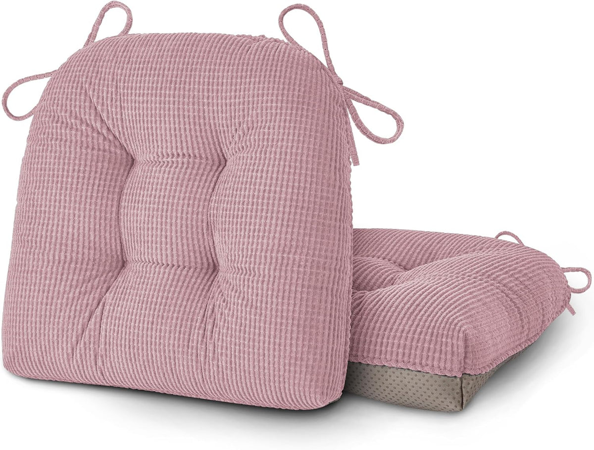 Dining Chair Cushions Set of 2 with Ties 18"x16.5"x3" Light Pink