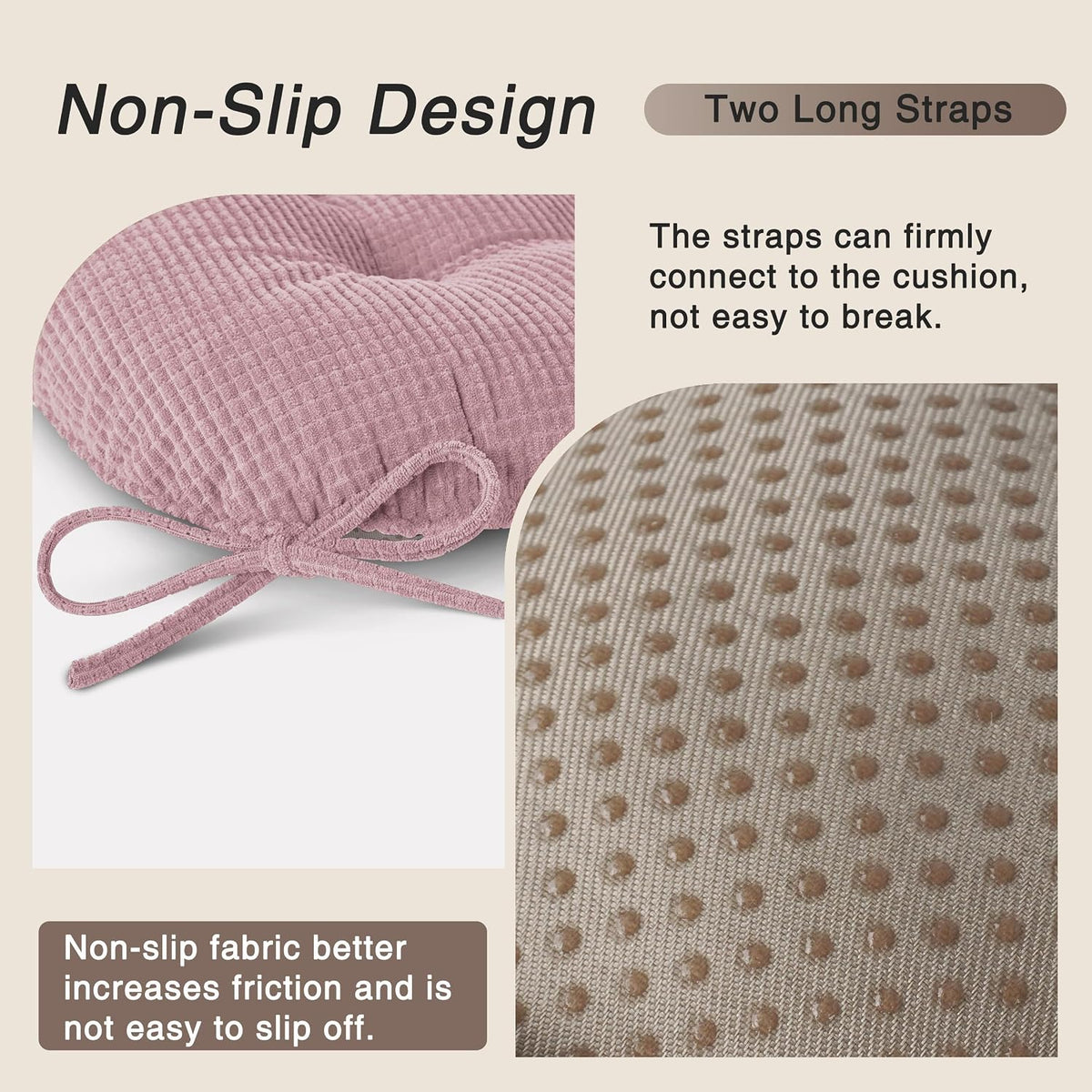Dining Chair Cushions Set of 2 with Ties 18"x16.5"x3" Light Pink