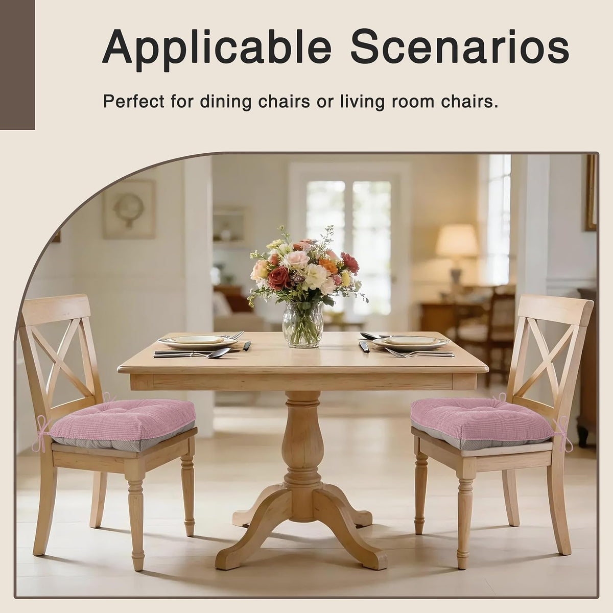 Dining Chair Cushions Set of 2 with Ties 18"x16.5"x3" Light Pink