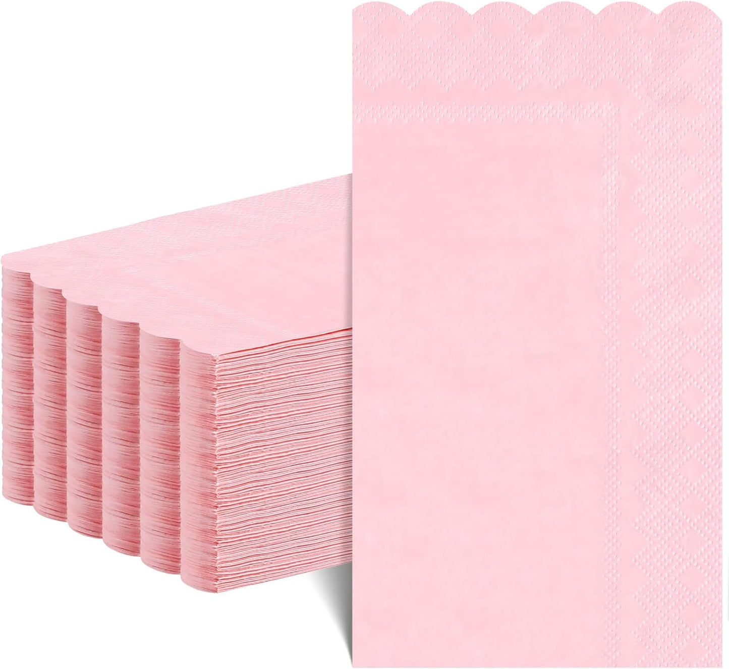60 Pcs Pink Napkins, 2 Ply Scalloped Napkins Light Pink Disposable Guest Hand Towels for Bathroom Paper Party Dinner Napkin for Wedding, Baby Bridal Shower, Birthday