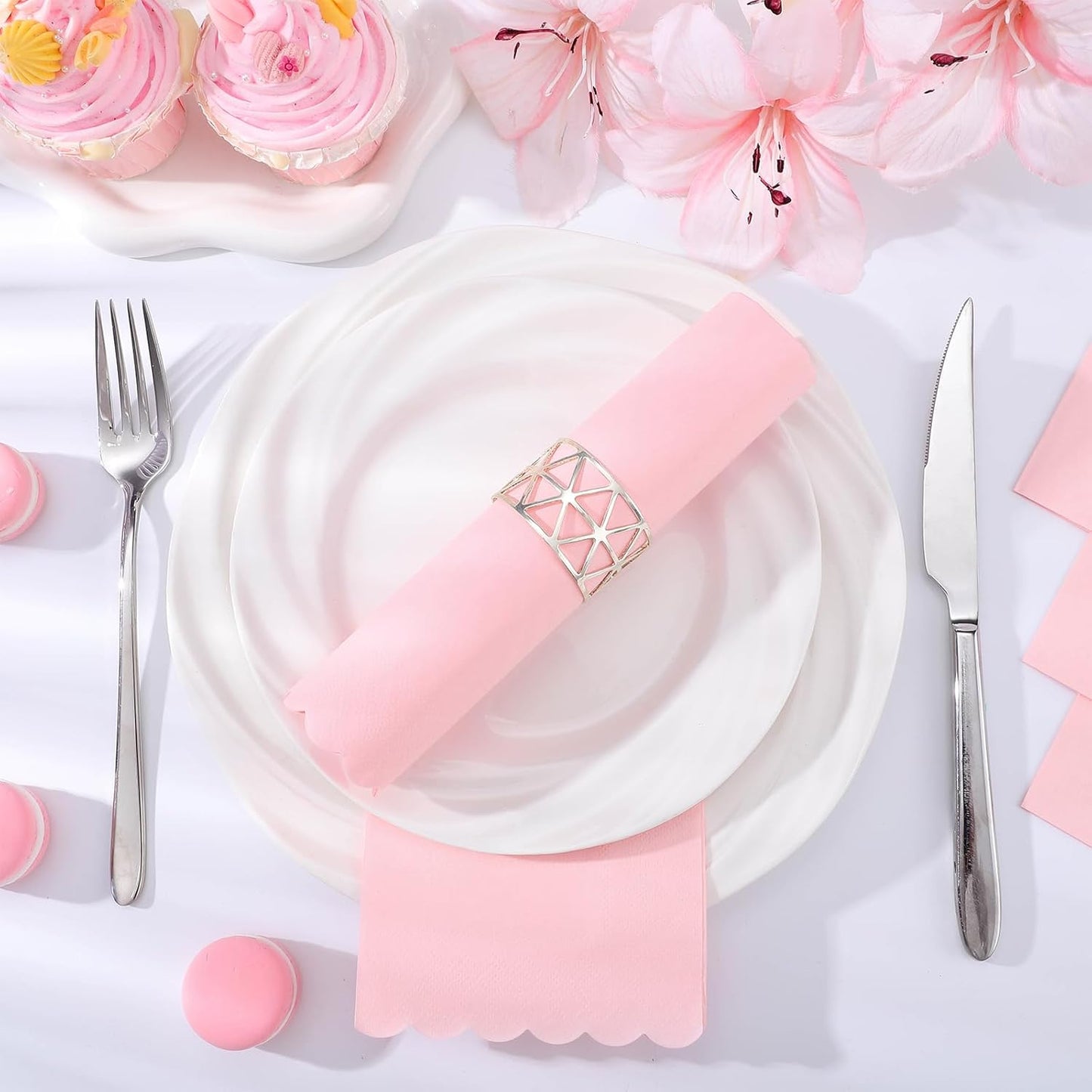 60 Pcs Pink Napkins, 2 Ply Scalloped Napkins Light Pink Disposable Guest Hand Towels for Bathroom Paper Party Dinner Napkin for Wedding, Baby Bridal Shower, Birthday