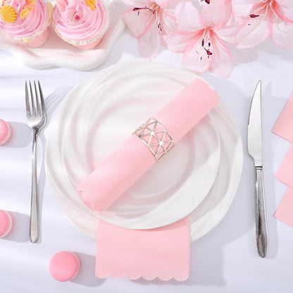 60 Pcs Pink Napkins, 2 Ply Scalloped Napkins Light Pink Disposable Guest Hand Towels for Bathroom Paper Party Dinner Napkin for Wedding, Baby Bridal Shower, Birthday