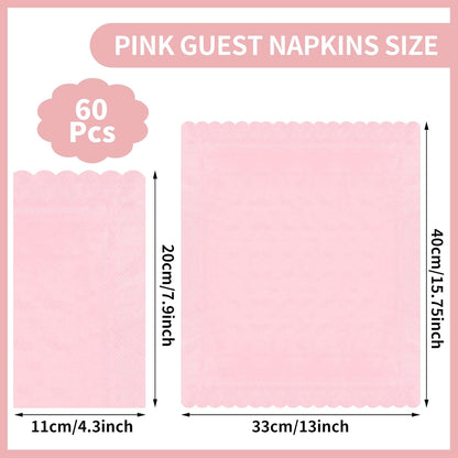 60 Pcs Pink Napkins, 2 Ply Scalloped Napkins Light Pink Disposable Guest Hand Towels for Bathroom Paper Party Dinner Napkin for Wedding, Baby Bridal Shower, Birthday