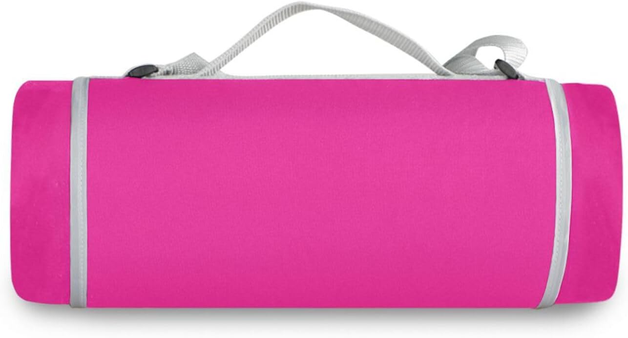 Round Outdoor Play Mat - Fits 2 Adults, Summer Accessories Water-Resistant Portable Picnic Blanket for Spring Summer Camping 58 in (Neon Pink)