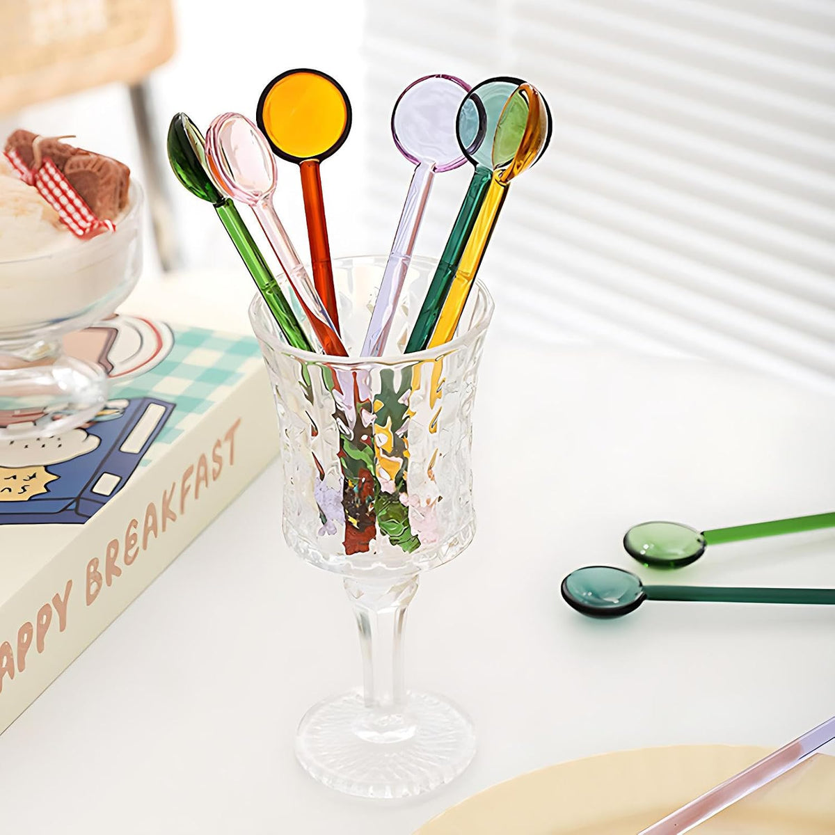 Demitasse Espresso Spoons 5.6 Inch Glass Small Spoons for Tea Stirring Rod Mixing Candy Color Teaspoons Salt Sugar Spice Ice Cream Yogurt Jam Dessert Scoop (Pink)