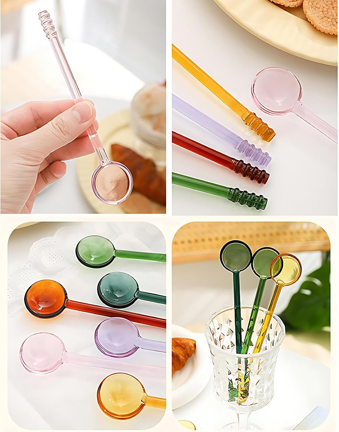 Demitasse Espresso Spoons 5.6 Inch Glass Small Spoons for Tea Stirring Rod Mixing Candy Color Teaspoons Salt Sugar Spice Ice Cream Yogurt Jam Dessert Scoop (Pink)